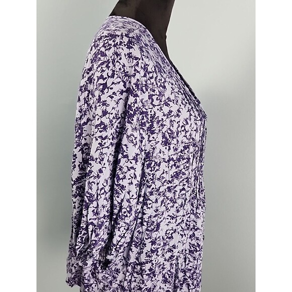 Knox Rose Size x1 Blue Floral V-Neck Ruffled Boho Top Shirt Peasant Blouse Tie - Picture 9 of 15